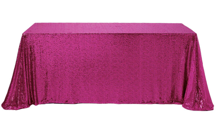Tablecloth- 90" X 156" Rectangle Sequin Fuchsia Tablecloths rental for events in Atlanta