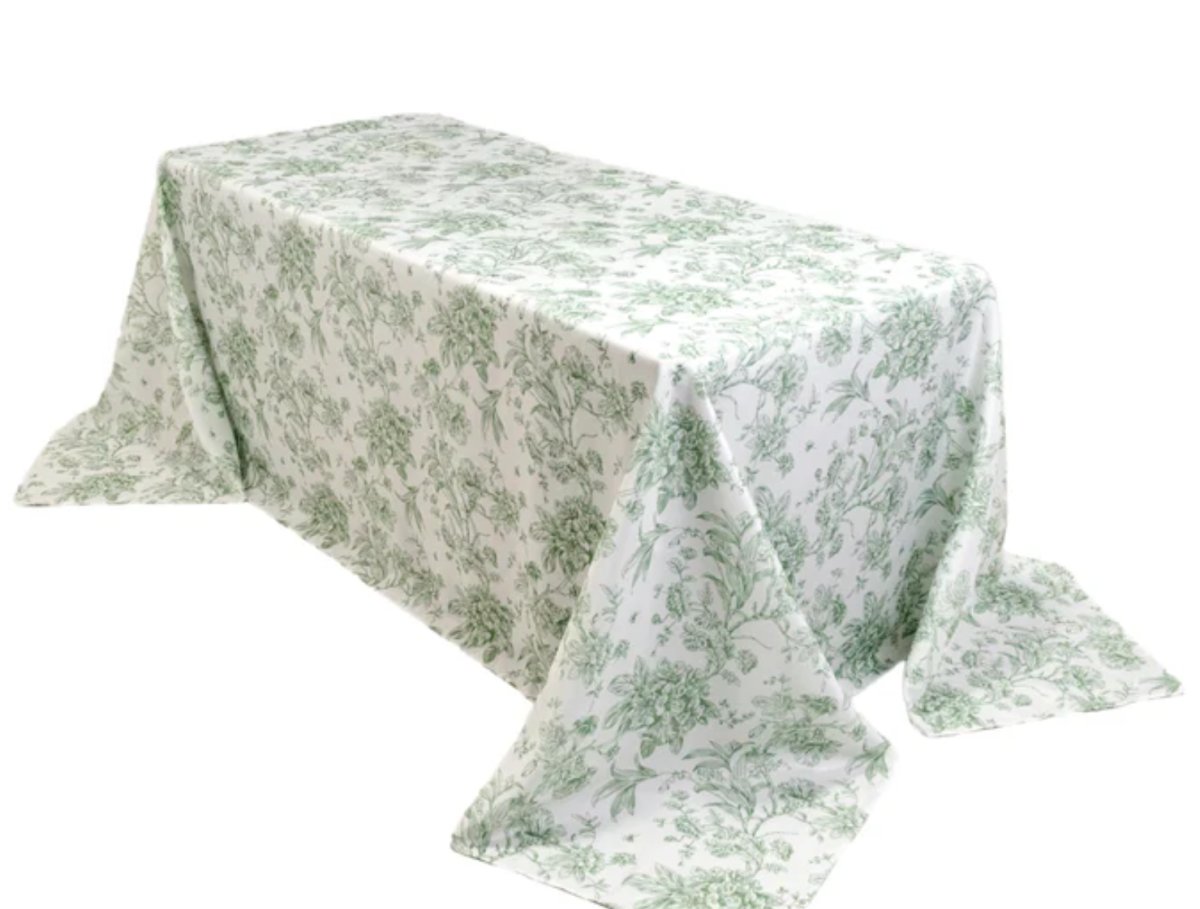 Tablecloth- 90X156 Green French Toile Tablecloths rental for events in Atlanta
