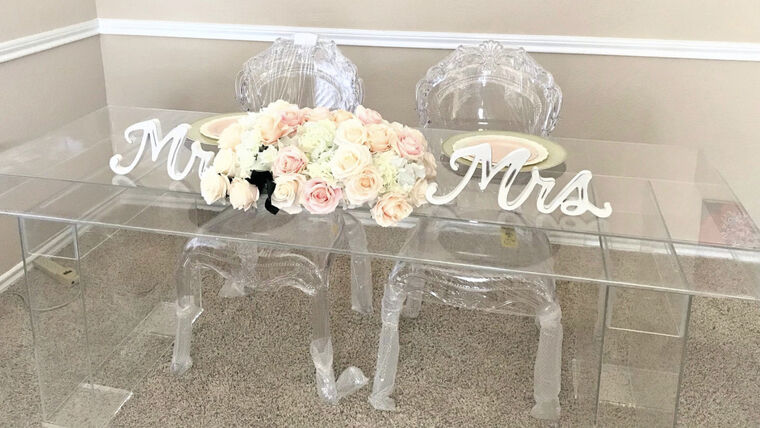 Table- 8 Foot Clear Acrylic “Ghost” Tables rental for events in Atlanta