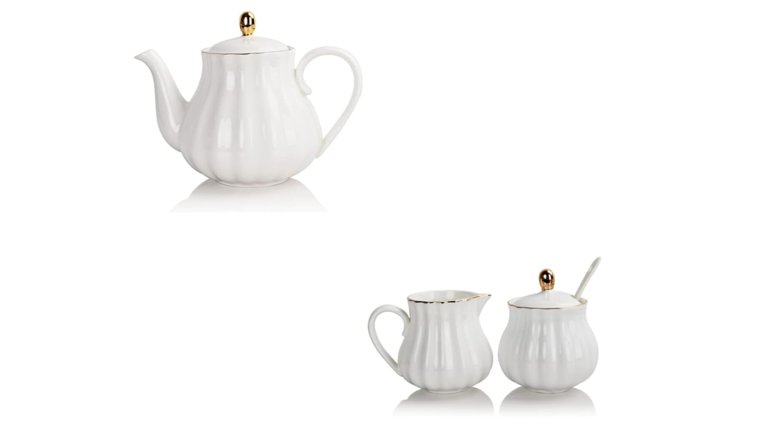 Tea Party Set- White Teapot, Sugar bowl, and Cream Pitcher Teaware / Coffeeware rental for events in Atlanta
