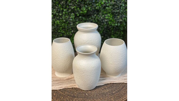 Various sized White Textured Vase Vases rental for events in Atlanta